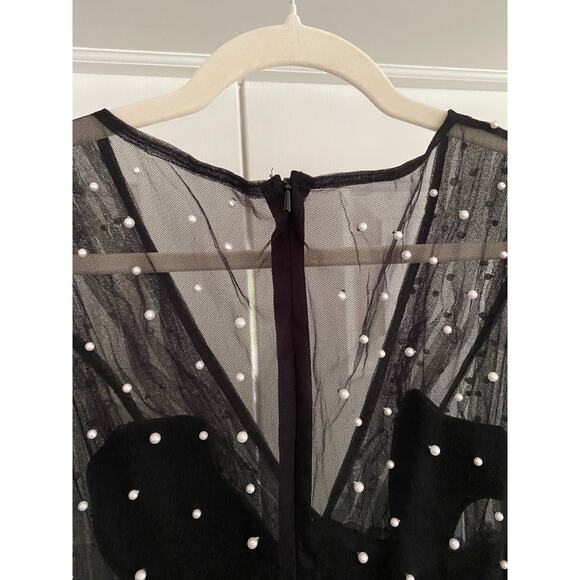 Mac Duggal Black Long Sheer Sleeve Draped Pearl Beaded Gown, Sz 12, NWT - Picture 8 of 8